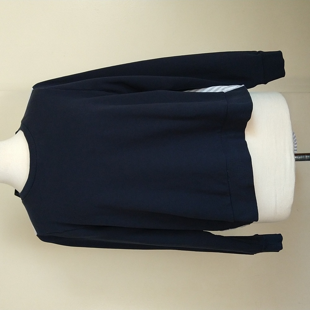 J.Crew Navy Blue Sweatshirt Back Striped Shirt Style With Buttons Size Medium